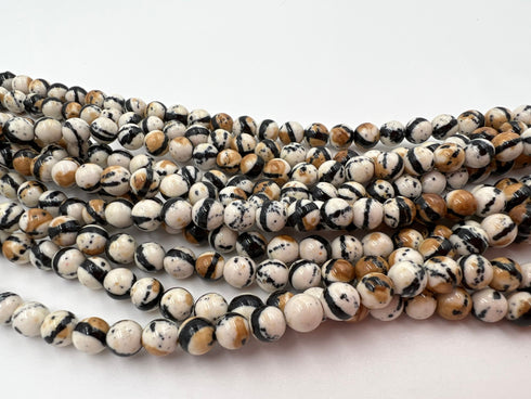 Orange White Turquoise Jade Gemstone Beads, 6mm, Round
